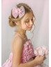 Pink Flowers Embroidered Tulle Keyhole Back Flower Girl Dress Pink Flowers Embroidered Tulle Keyhole Back Flower Girl Dress